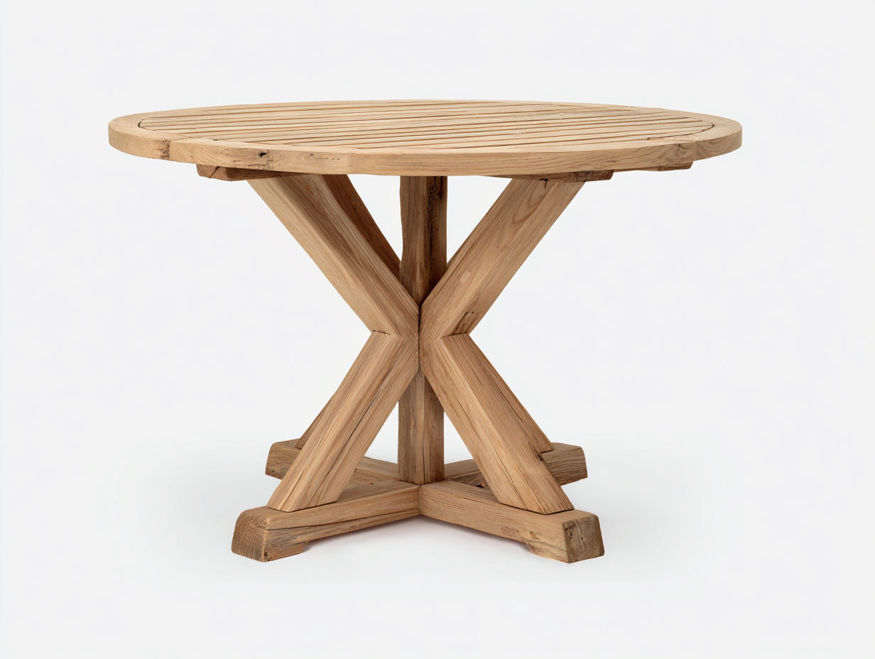 Gartentisch-Massivholz-135x135x76 cm-Natur-Rustikales Kreuzgestell-Design