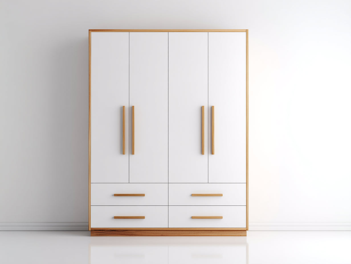 Kleiderschrank-Holzwerkstoff-Massivholz-160x57x188 cm-Weiß-Natur-Modern