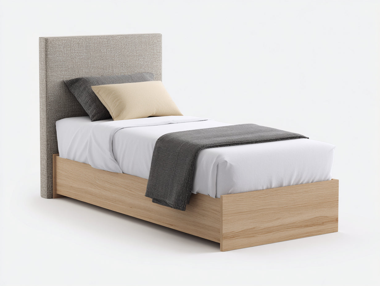 Einzelbett-Holz-Stoff-206x103x113 cm-Natur-Grau-Modernes Design
