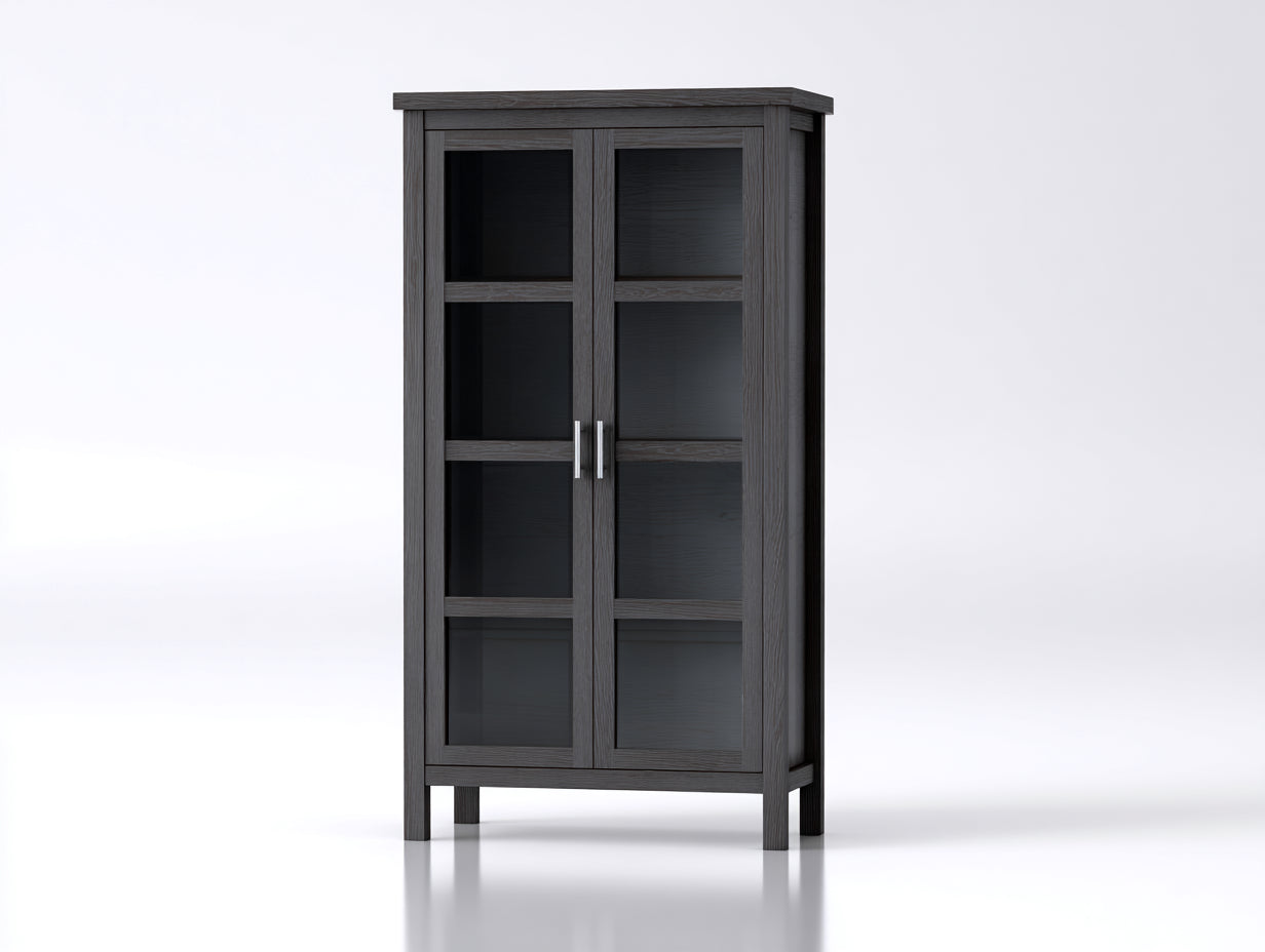 Vitrinen-Holz-Glas-88x39x172 cm-Dunkelgrau-Modernes Design