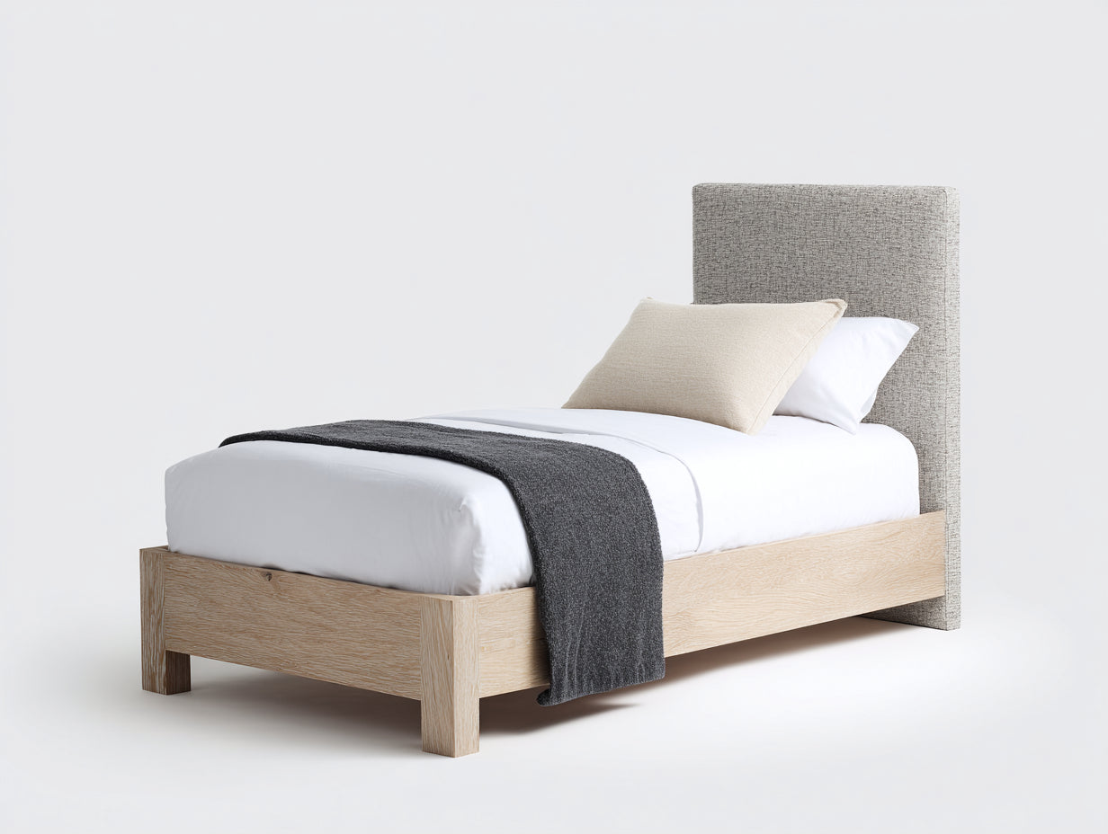 Einzelbett-Holz-Stoff-204x101x110 cm-Natur-Grau-Modernes Design