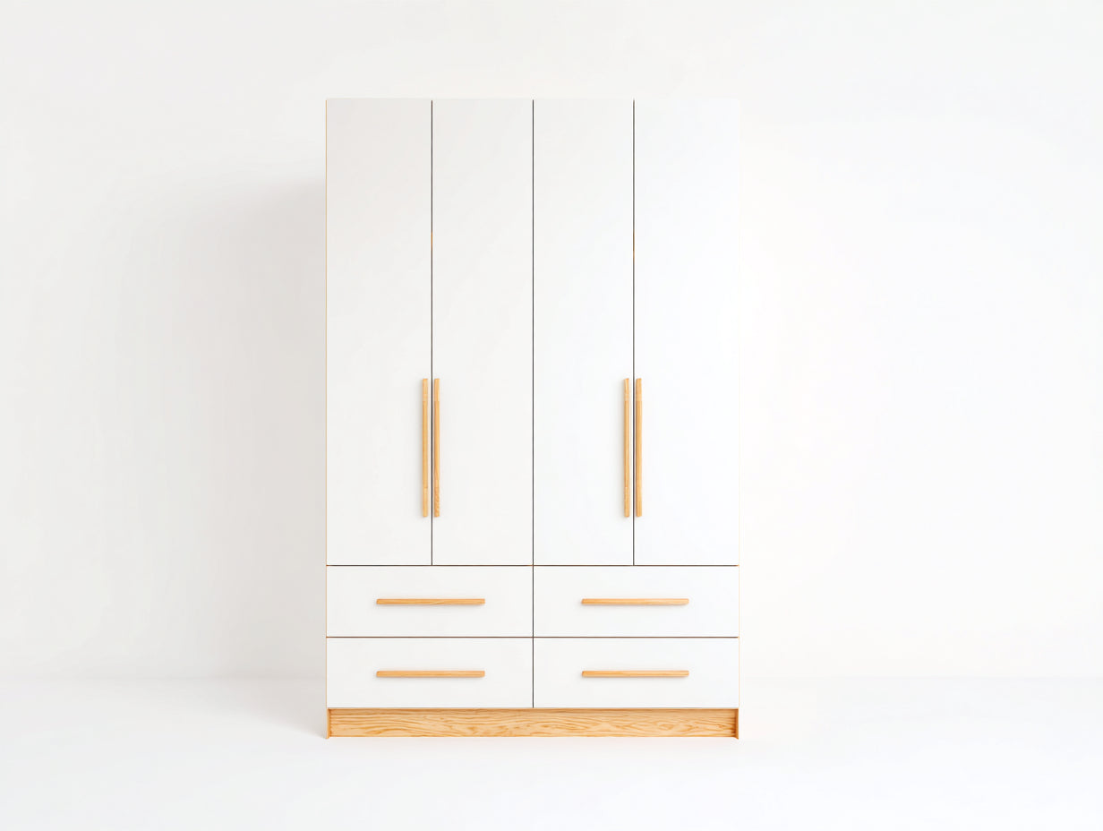 Kleiderschrank-Holzwerkstoff-Massivholz-138x56x190 cm-Weiß-Natur-Modern