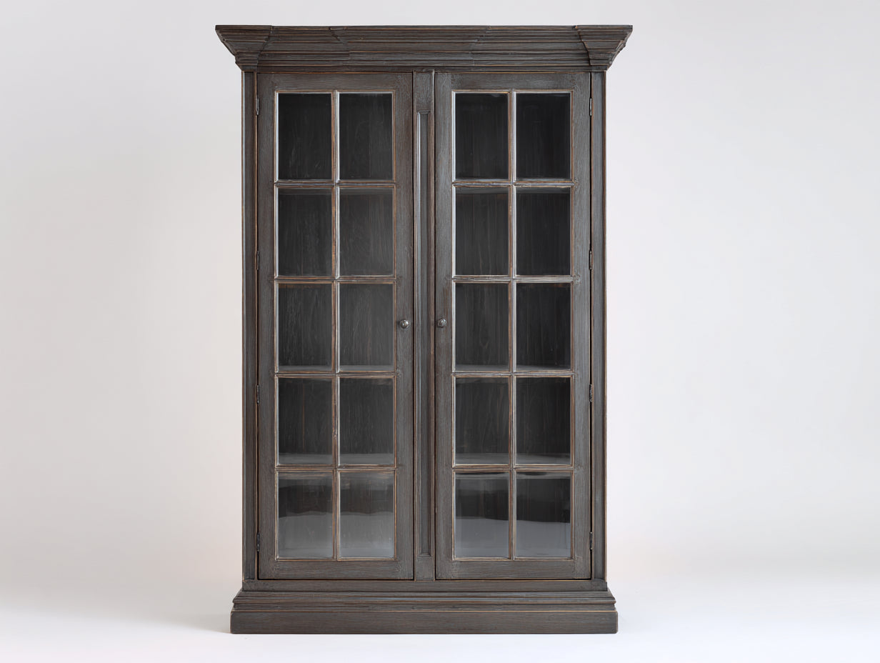 Vitrinen-Holz-Glas-112x43x192 cm-Dunkelgrau-Rustikales Design