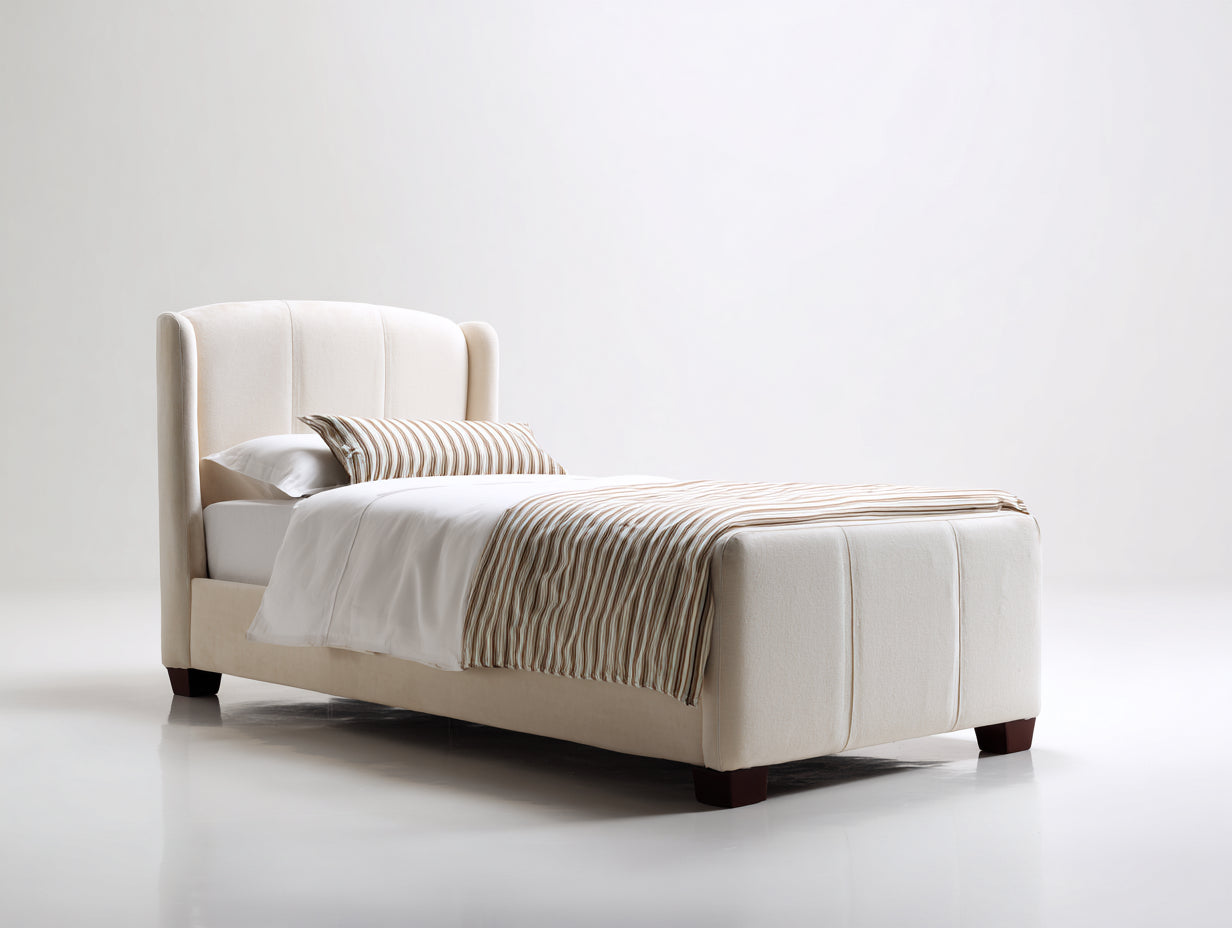 Einzelbett-Stoff-Holz-208x106x112 cm-Beige-Modernes Design