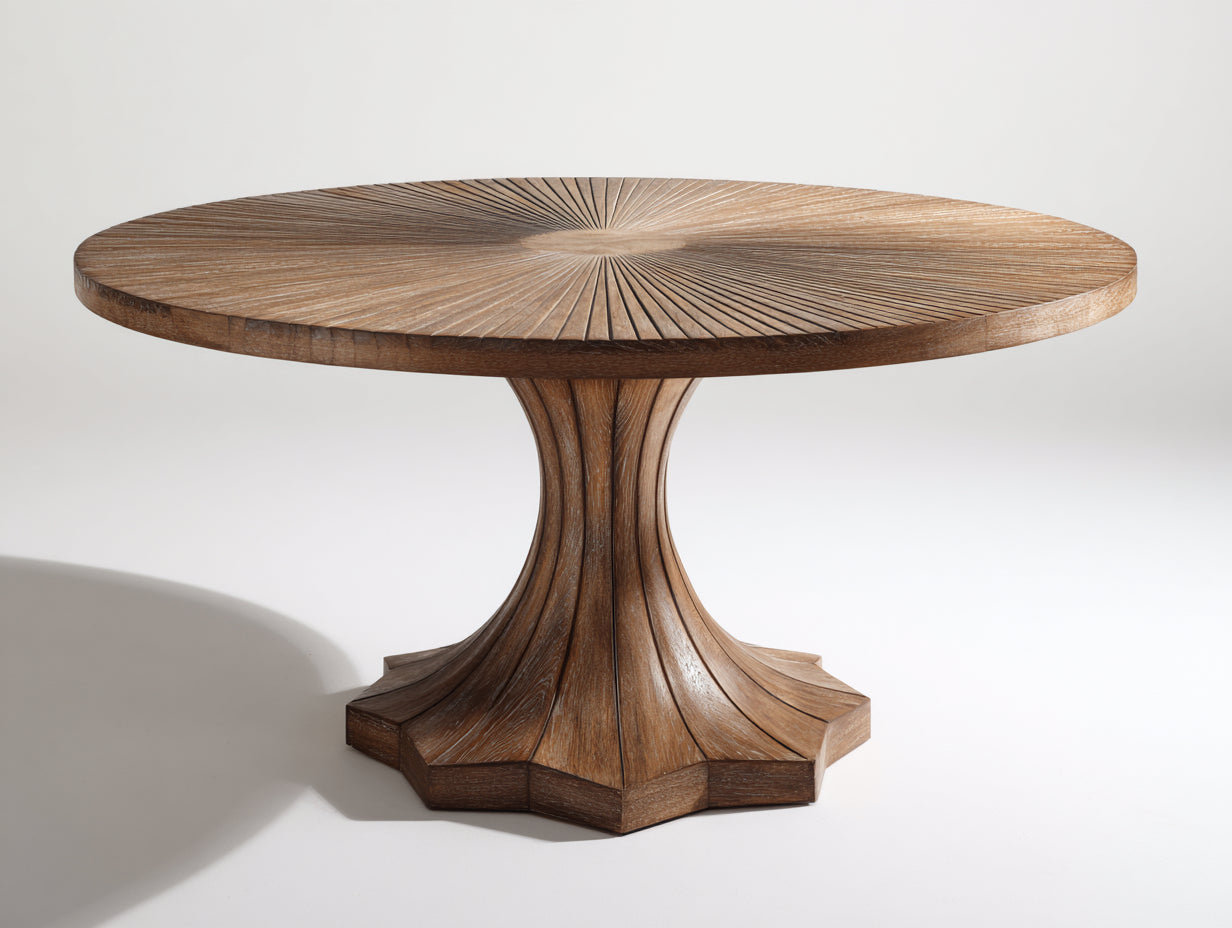 Gartentisch-Massivholz-155x155x76 cm-Natur-Rustikales Säulen-Design