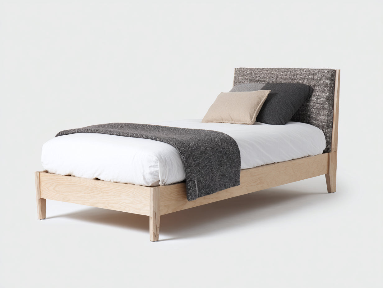 Einzelbett-Holz-Stoff-207x102x109 cm-Natur-Grau-Skandinavisches Design