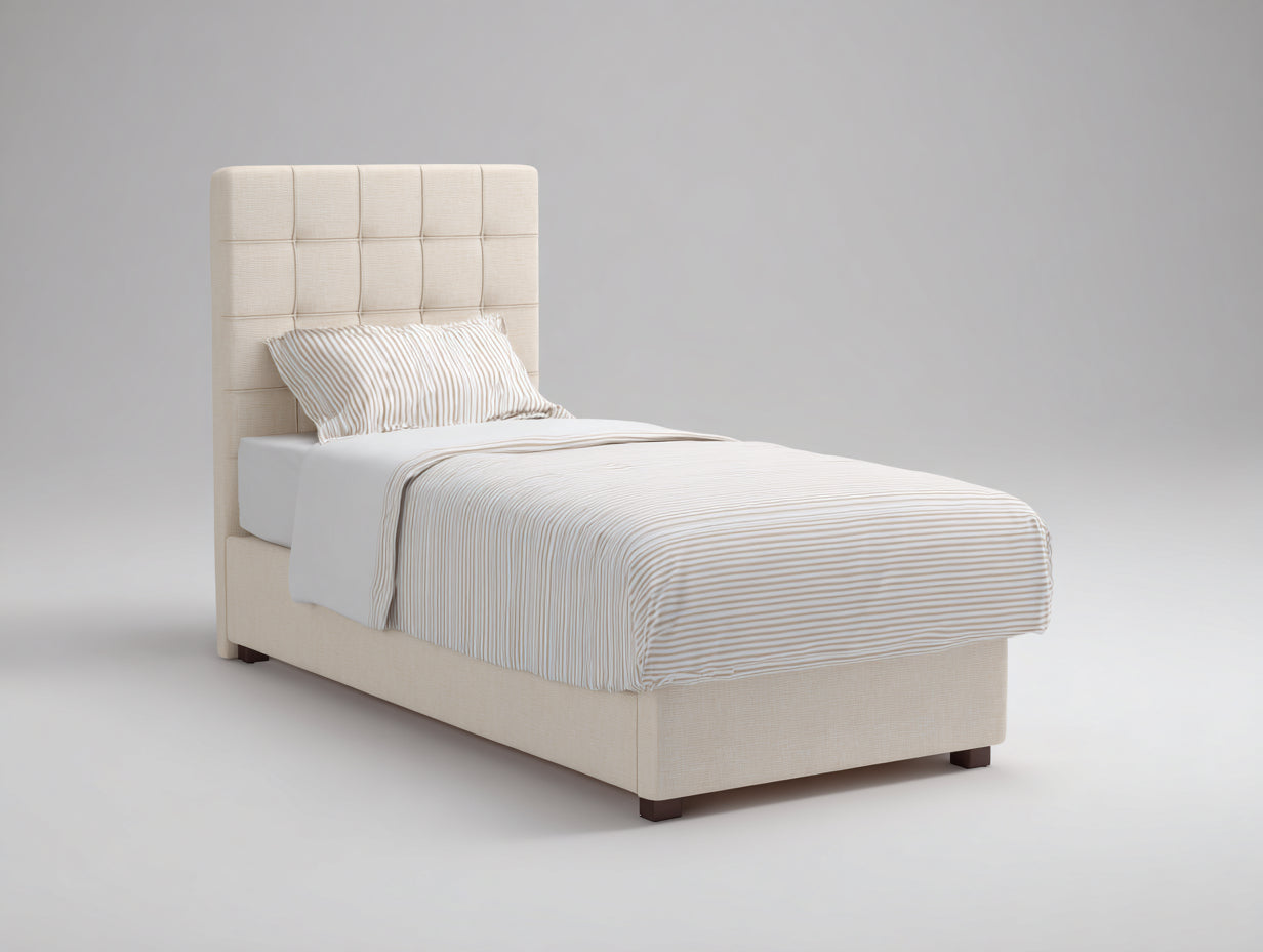 Einzelbett-Stoff-Holz-205x103x118 cm-Beige-Modernes Design