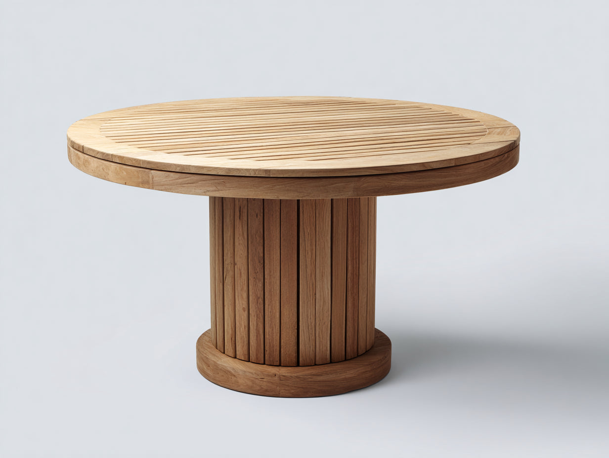 Gartentisch-Massivholz-155x155x76 cm-Natur-Modernes Säulen-Design