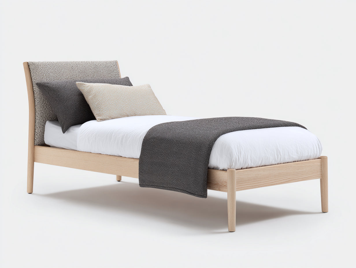Einzelbett-Holz-Stoff-205x101x108 cm-Natur-Grau-Skandinavisches Design