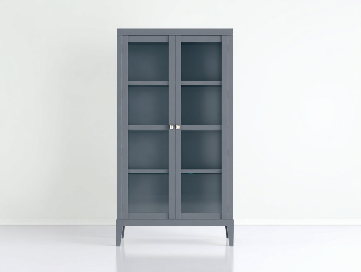 Vitrinen-Holz-Glas-84x37x170 cm-Blaugrau-Modernes Design